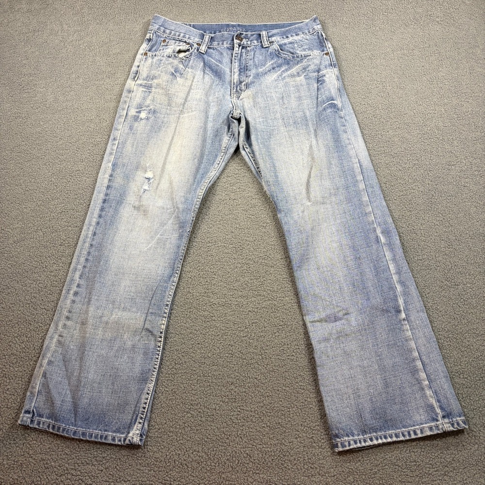 Flypaper Jeans Mens 34 Blue Boot Cut Distressed Denim Pants Y2K Streetwear 8506